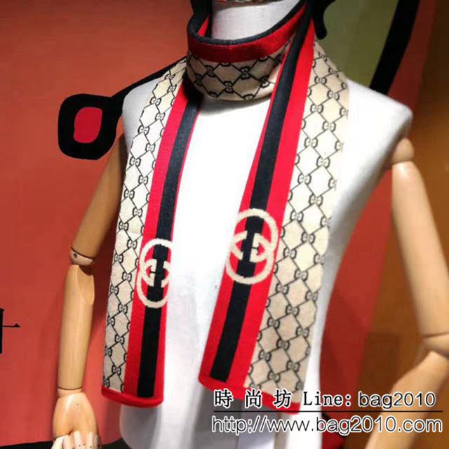 GUCCI古馳專櫃同步 2018男士冬季精品針織羊毛圍巾 男女同款 LLWJ6122